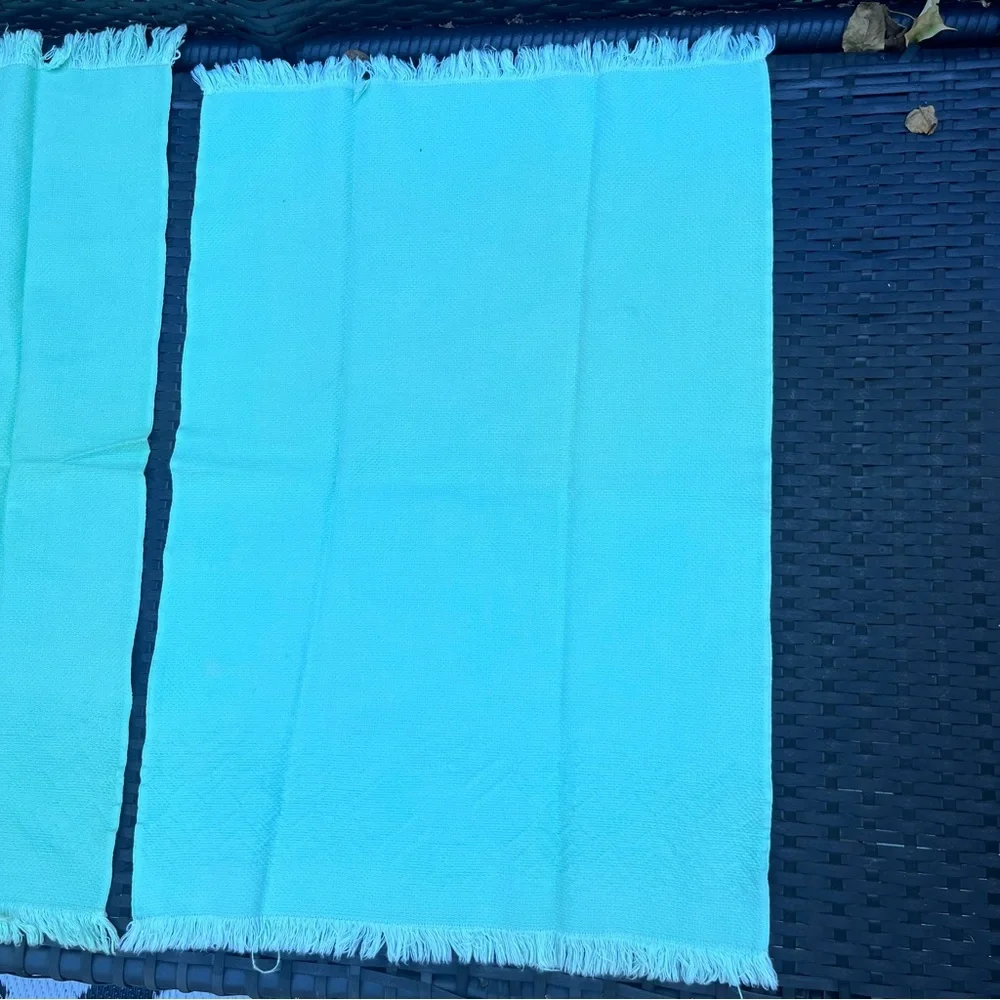 Two Vintage Tea Towels Cloth Aqua and Yellow Embroidered